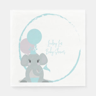 Pastel Elephant Baby Girl Script Baby Shower    Napkin