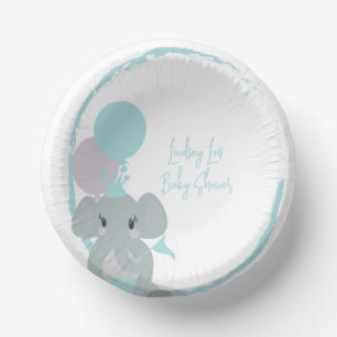 Pastel Elephant Baby Girl Script Baby Shower Paper Plate