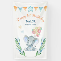 Pastel Elephant Blush Blue Star Happy Birthday