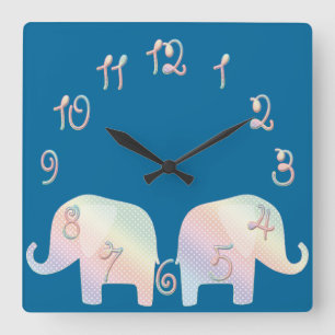 pastel elephant square wall clock