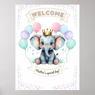 Pastel Elephant Welcome Sign for Birthday CePóster