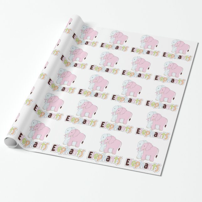 Pastel Elephants Gift Wrapping Paper (Unrolled)
