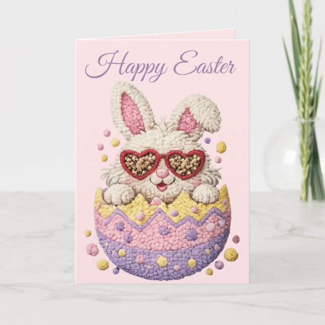 Pastel Embroidered Bunny Easter personalised Card (Front)