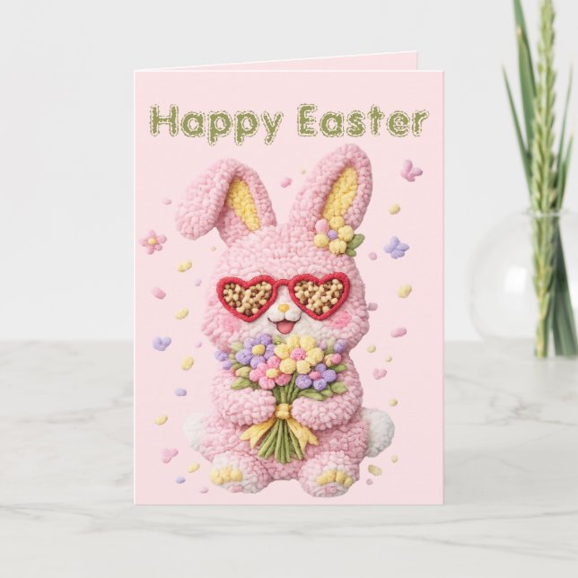 Pastel Embroidered Bunny Easter personalised Card (Front)