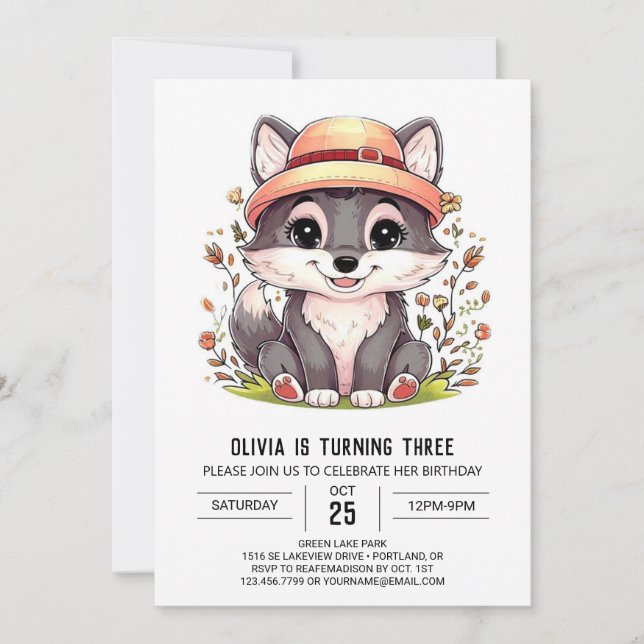 Pastel Enchanted Digital Wolf Birthday Invitation (Front)