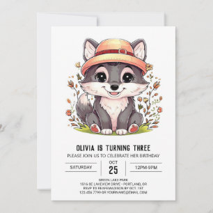 Pastel Enchanted Digital Wolf Birthday Invitation