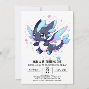Pastel Enchanted Dragon 1st Birthday Invitation