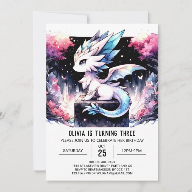 Pastel Enchanted Dragon Birthday Invitation (Front)