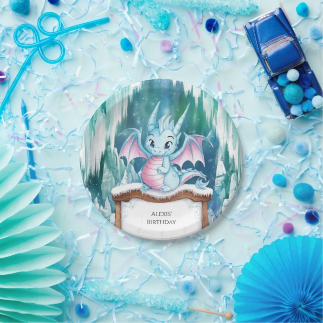 Pastel Enchanted Dragon Birthday Paper Plate (Party)