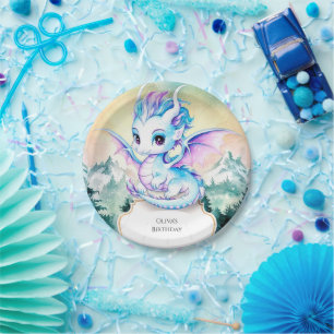 Pastel Enchanted Dragon Birthday Paper Plate