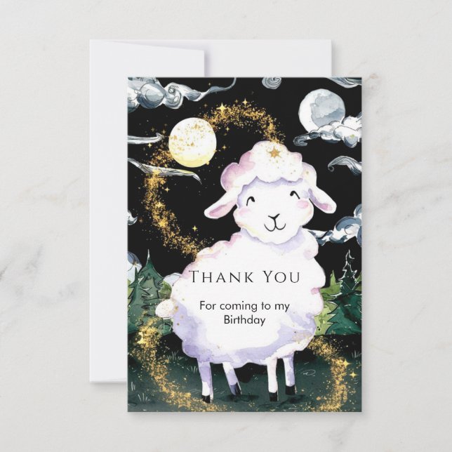 Pastel Enchanted Sheep Birthday Thank You Card (Front)