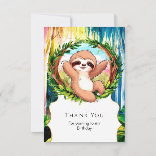 Pastel Enchanted Sloth Birthday Thank You Card