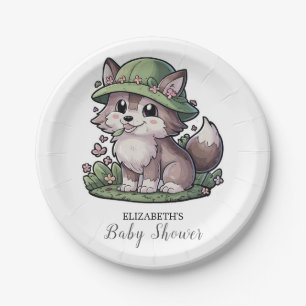 Pastel Enchanted Wolf Baby Shower Paper Plate