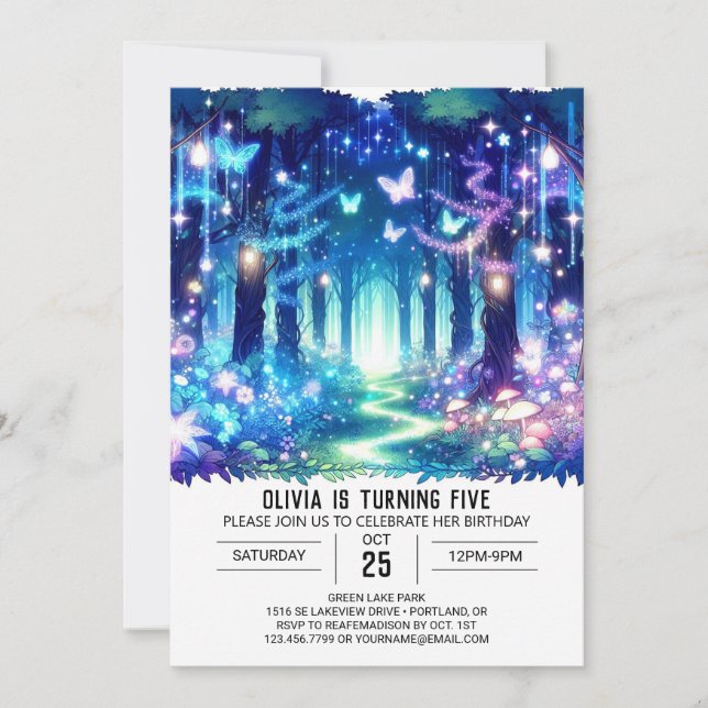 Pastel Enchanted Woodland Digital Birthday Invitation (Front)