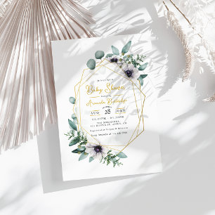 Pastel Eucalyptus Anemone Geometric Baby Shower Invitation