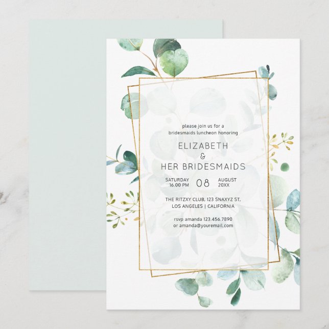 Pastel Eucalyptus Geometric Bridesmaids Luncheon Invitation (Front/Back)