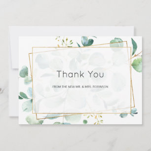 Pastel Eucalyptus Geometric Greenery Wedding Thank You Card