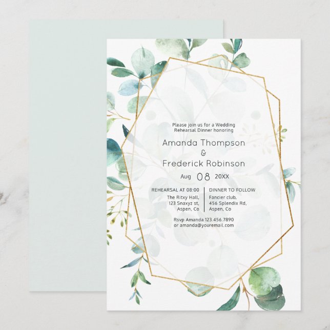 Pastel Eucalyptus Geometric Rehearsal Dinner Invitation (Front/Back)