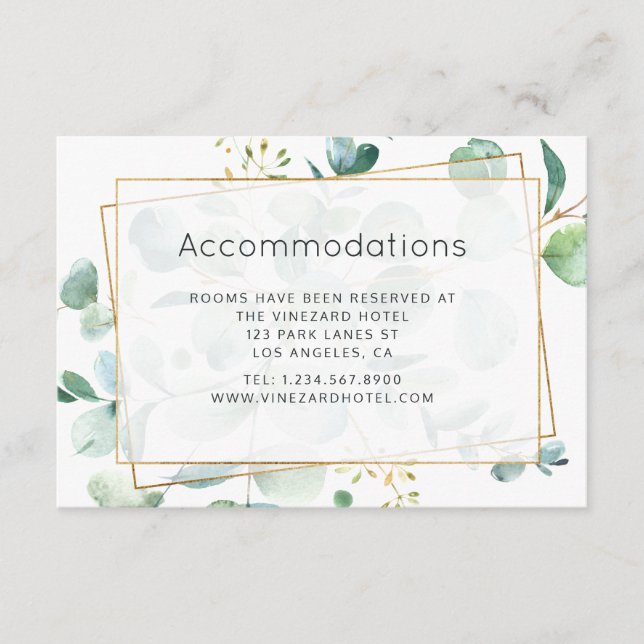 Pastel Eucalyptus Geometric Wedding Accommodations Enclosure Card (Front)