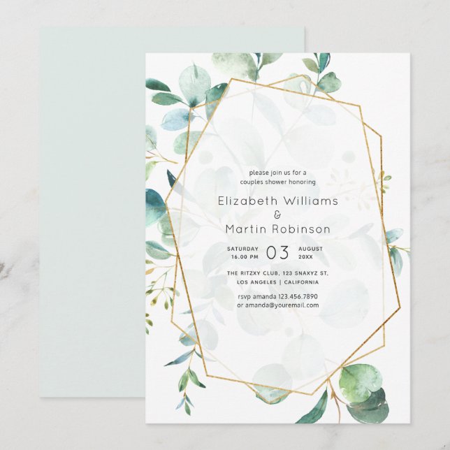 Pastel Eucalyptus Geometric Wedding Couples Shower Invitation (Front/Back)