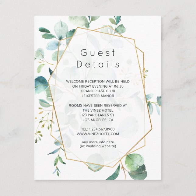 Pastel Eucalyptus Geometric Wedding Guest Details Enclosure Card (Front)