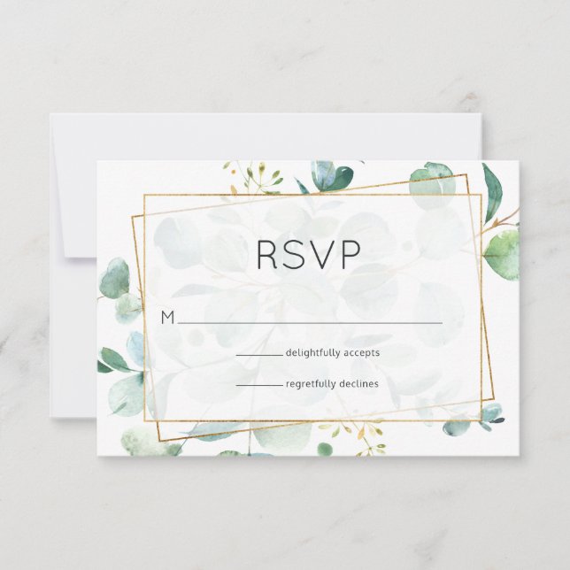 Pastel Eucalyptus Geometric Wedding RSVP Card (Front)