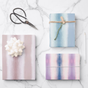 Pastel Fade Pink Blue Purple Watercolor Lines Wrapping Paper Sheet