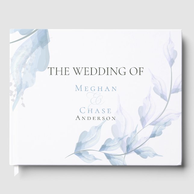 Pastel Faded Lilac and Dusty Blue Foliage Guest Book (Front)