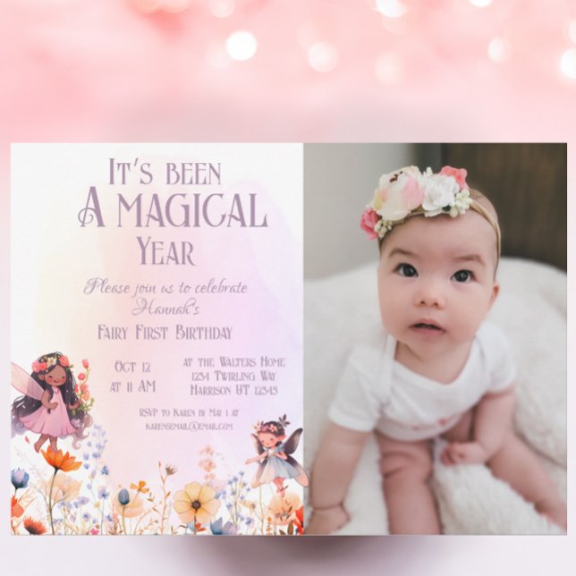Pastel Fairy First Magic Birthday Photo Invitation (Creator Uploaded)