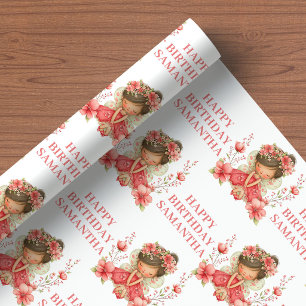 Pastel Fairy Girl Blush Floral Birthday Wrapping  Paper
