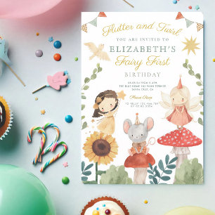 Pastel Fairy Mushroom Woodland First Birthday Invitation