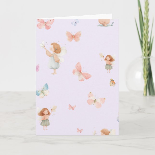 Pastel Fairy Pattern Cute Butterfly Nursery Design Card (Front)