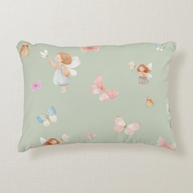 Pastel Fairy Pattern Cute Butterfly Nursery Design Decorative Cushion (Front)