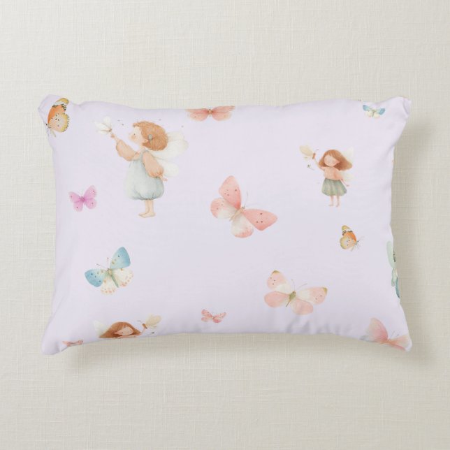 Pastel Fairy Pattern Cute Butterfly Nursery Design Decorative Cushion (Front)