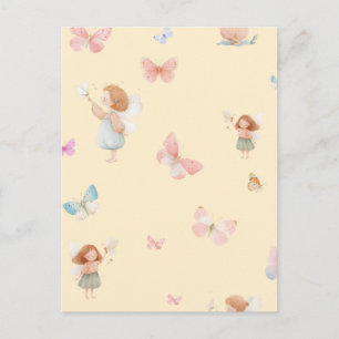 Pastel Fairy Pattern Cute Butterfly Nursery Design Postcard