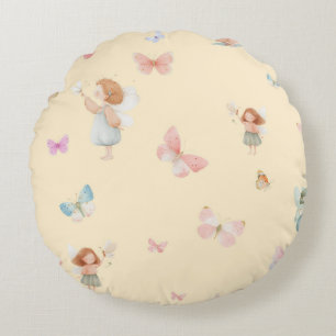 Pastel Fairy Pattern Cute Butterfly Nursery Design Round Cushion