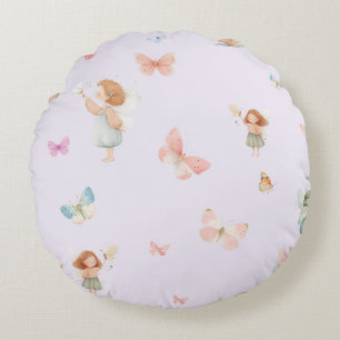 Pastel Fairy Pattern Cute Butterfly Nursery Design Round Cushion