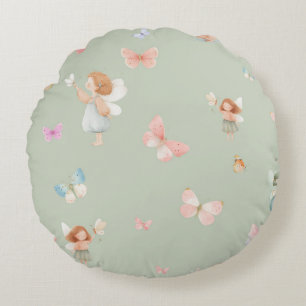 Pastel Fairy Pattern Cute Butterfly Nursery Design Round Cushion
