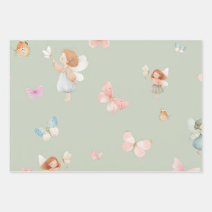 Pastel Fairy Pattern Cute Butterfly Nursery Design Wrapping Paper Sheet