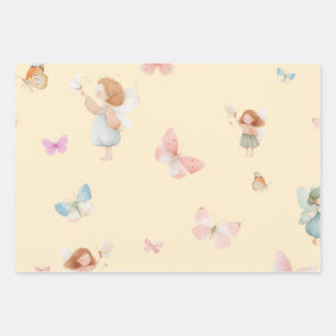 Pastel Fairy Pattern Cute Butterfly Nursery Design Wrapping Paper Sheet