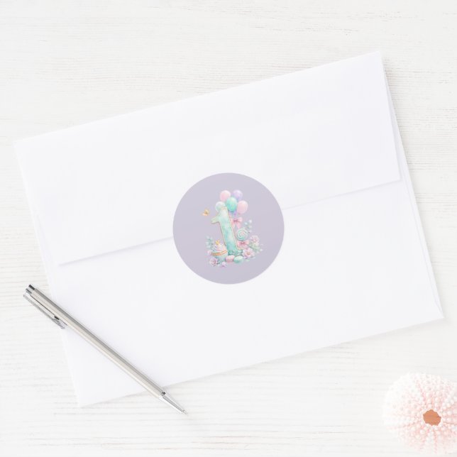 Pastel Fairytale First Birthday Round Sticker (Envelope)