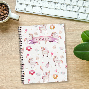 Pastel Fairytale Unicorn Pattern Personalized Name Notebook
