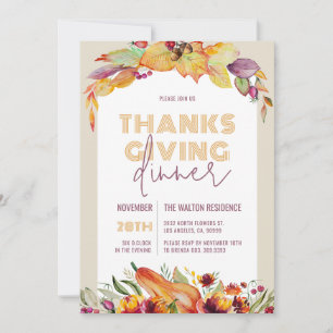 Pastel Fall Harvest & Floral Foliage Thanksgiving Holiday Card