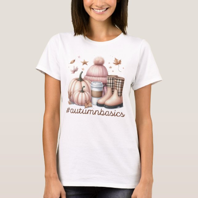 PASTEL FALL PINK AND BROWN AUTUMN THEMED ITEMS T-Shirt (Front)
