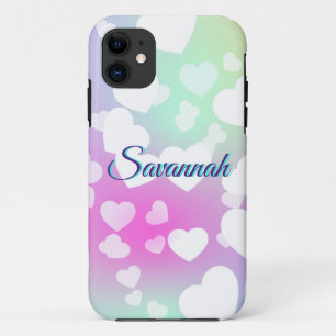 Pastel Falling Hearts Personalised    iPhone 11 Case