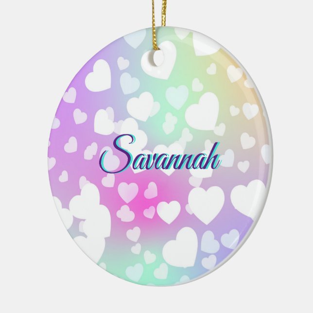 Pastel Falling Hearts Personalised    Ceramic Tree Decoration (Left)