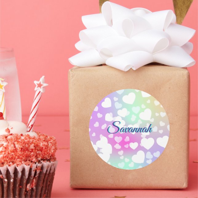Pastel Falling Hearts Personalised    Classic Round Sticker (Party)