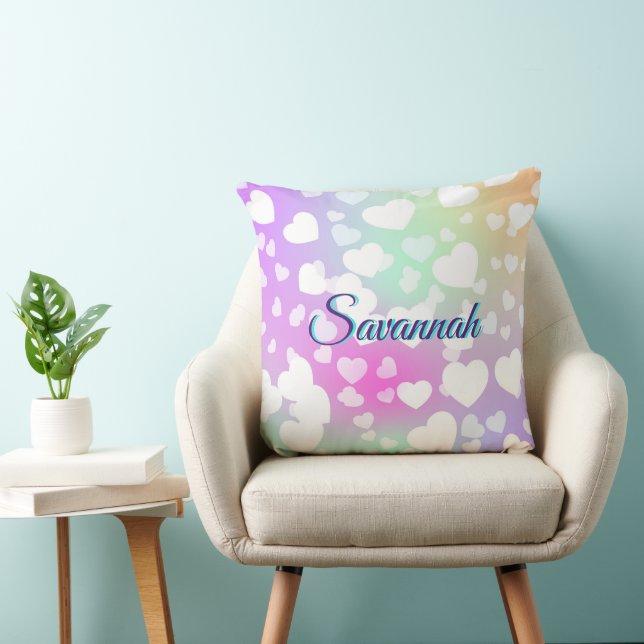 Pastel Falling Hearts Personalised    Cushion (Chair)