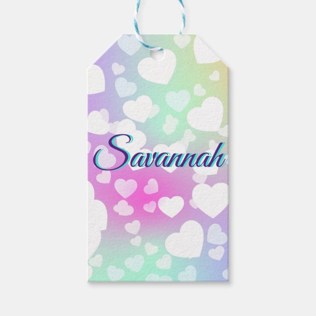 Pastel Falling Hearts Personalised      Gift Tags (Front)