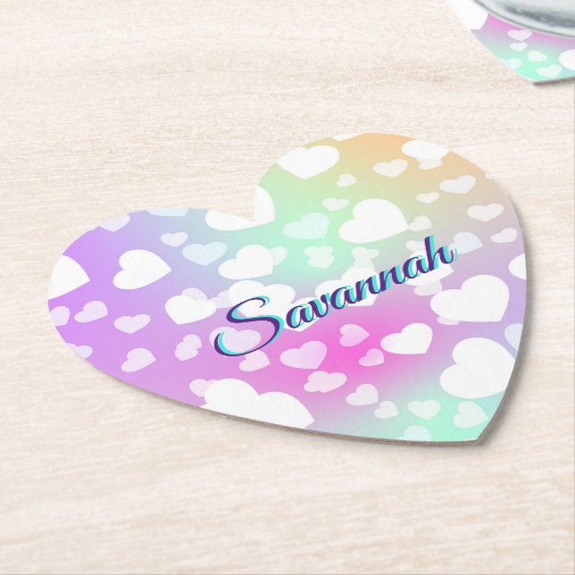 Pastel Falling Hearts Personalised      Paper Coaster (Angled)